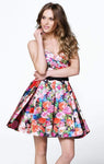 A-line Strapless Cocktail Short Pleated Open-Back Floral Print Sweetheart Natural Waistline Evening Dress With a Bow(s)