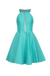 A-line Sleeveless Back Zipper Short Halter Natural Princess Seams Waistline Skater Dress