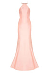 Halter Fitted Sheer Floor Length Mermaid Natural Waistline Lace Sleeveless Evening Dress With Ruffles and Pearls