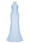 Lace Floor Length Sleeveless Halter Natural Waistline Fitted Sheer Mermaid Evening Dress With Ruffles and Pearls