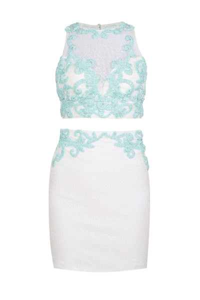 Lace Natural Waistline Sheath Sleeveless Sheer Applique Cocktail Short Halter Sweetheart Sheath Dress