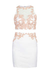 Applique Sheer Lace Sleeveless Halter Sweetheart Natural Waistline Sheath Cocktail Short Sheath Dress