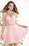A-line Cocktail Short Illusion Fitted Beaded Pleated Jeweled Natural Waistline Sleeveless Jeweled Neck Sweetheart Dress