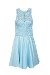 Sophisticated A-line Strapless Natural Waistline Jeweled Sheer Illusion Sweetheart Sleeveless Cocktail Above the Knee Lace Dress With a Bow(s)