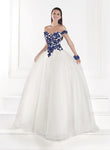 Tulle General Print Floor Length Sweetheart Off the Shoulder Natural Waistline Back Zipper Embroidered Ball Gown Dress