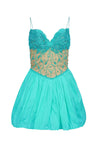 A-line Sweetheart Sleeveless Spaghetti Strap Beaded Back Zipper Open-Back Cocktail Short Dropped Waistline Party Dress With a Bow(s)