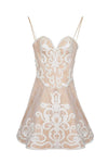 A-line Strapless Short Sweetheart Lace Natural Waistline Applique Open-Back Beaded Dress