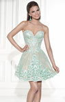 A-line Strapless Natural Waistline Open-Back Beaded Applique Short Lace Sweetheart Dress