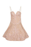 A-line Strapless Lace Applique Open-Back Beaded Short Natural Waistline Sweetheart Dress