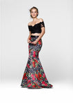 Sophisticated Natural Waistline Lace Mermaid Floral Print Off the Shoulder Dress