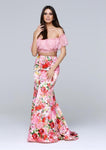 Back Zipper Vintage Open-Back Mermaid Off the Shoulder Floral Print Floor Length Natural Waistline Lace Dress With Ruffles