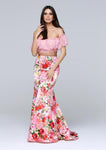 Floral Print Floor Length Lace Off the Shoulder Natural Waistline Mermaid Vintage Back Zipper Open-Back Dress With Ruffles