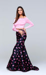 Long Sleeves Off the Shoulder Natural Waistline Floor Length General Print Back Zipper Mermaid Dress with a Brush/Sweep Train