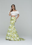 Off the Shoulder Natural Waistline General Print Mermaid Ruched Dress With Ruffles
