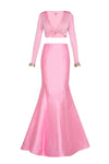 V-neck Natural Waistline Plunging Neck Beaded Long Sleeves Mermaid Dress with a Brush/Sweep Train