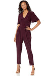 V-neck Pocketed Back Zipper Shirred Ruched Natural Waistline Short Sleeves Sleeves Ankle Length Jumpsuit