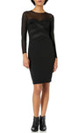 Sheath Illusion Mesh Keyhole Back Zipper Long Sleeves Jeweled Neck Sweetheart Natural Waistline Cocktail Above the Knee Sheath Dress