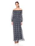 9604m Off Shoulder Printed Chiffon Maxi Dress