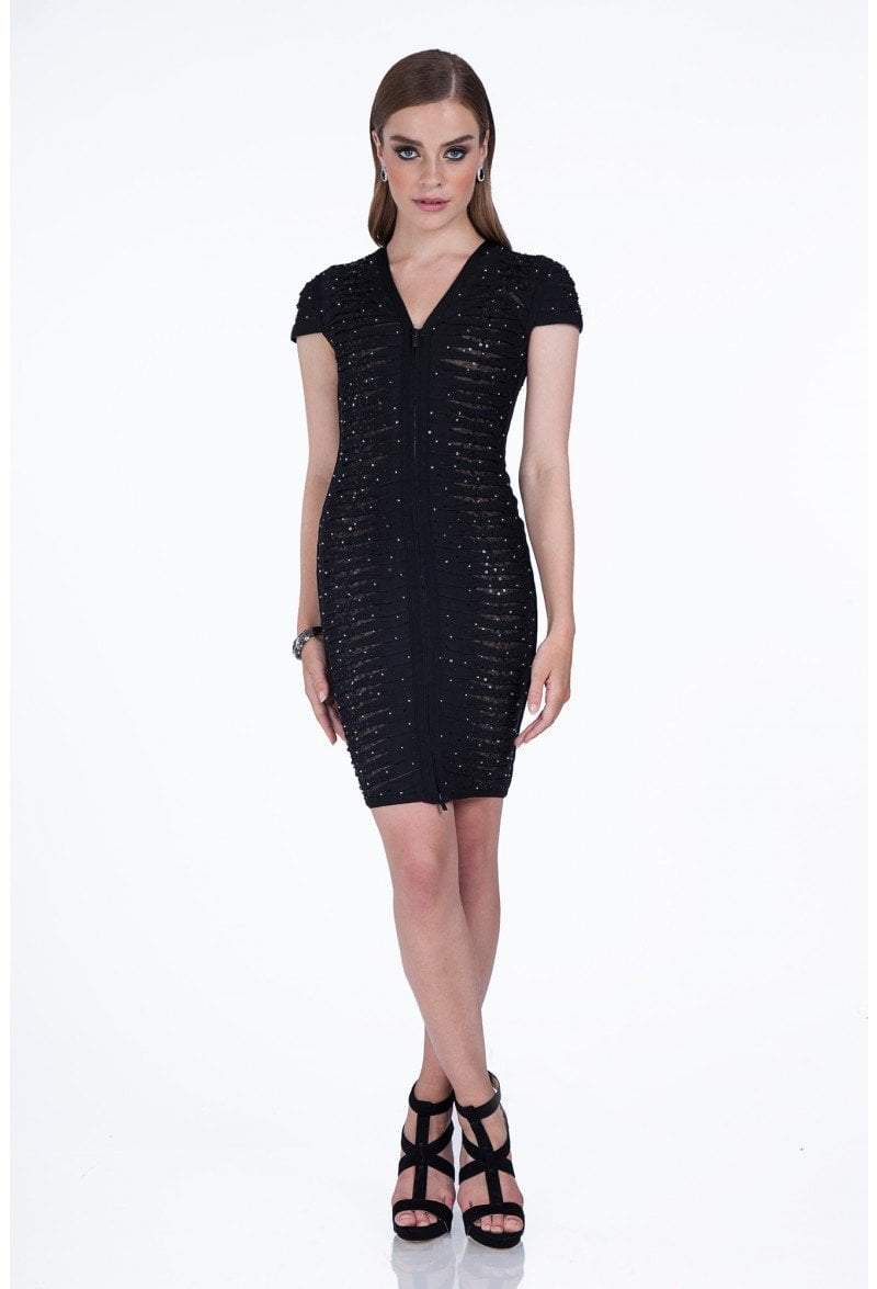 Terani Couture - 1611C0011A Bedazzled V-Neck Sheath Dress
