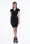 V-neck Short Sleeves Sleeves General Print Cocktail Short Natural Waistline Polyester Fitted Ribbed Beaded Sheath Sheath Dress/Evening Dress