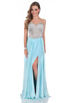 A-line Strapless Polyester Slit Crystal Jeweled Lace-Up Mesh Sweetheart Corset Natural Waistline Evening Dress