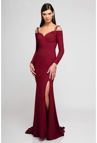 Sexy Natural Waistline Polyester Slit Back Zipper Fitted Sweetheart Cold Shoulder Long Sleeves Sheath Fall Floor Length Sheath Dress/Evening Dress