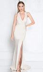 Sophisticated V-neck Sleeveless Plunging Neck Slit Wrap Racerback Back Zipper Beaded Natural Waistline Sheath Sheath Dress/Party Dress with a Brush/Sweep Train