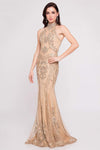 Sexy High-Neck Beaded Fitted Open-Back Cutout Sheath Lace Natural Waistline Sleeveless Floor Length Sheath Dress/Evening Dress