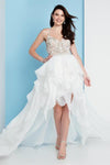 A-line Sleeveless Organza High-Low-Hem Halter Back Zipper Beaded Tiered Natural Waistline Prom Dress