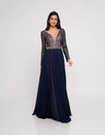 A-line Lace Natural Waistline Bateau Neck Plunging Neck Long Sleeves Beaded Shirred Illusion Sheer Flowy Floor Length Evening Dress