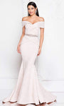 Floor Length Brocade Open-Back Back Zipper Natural Waistline Mermaid Off the Shoulder Evening Dress/Mother-of-the-Bride Dress with a Brush/Sweep Train