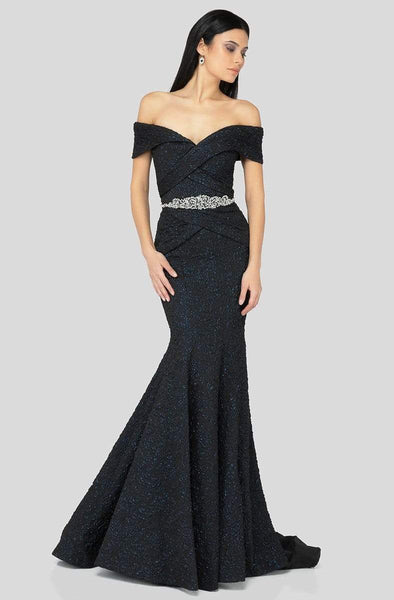 Floor Length Natural Waistline Back Zipper Open-Back Off the Shoulder Mermaid Brocade Evening Dress/Mother-of-the-Bride Dress with a Brush/Sweep Train