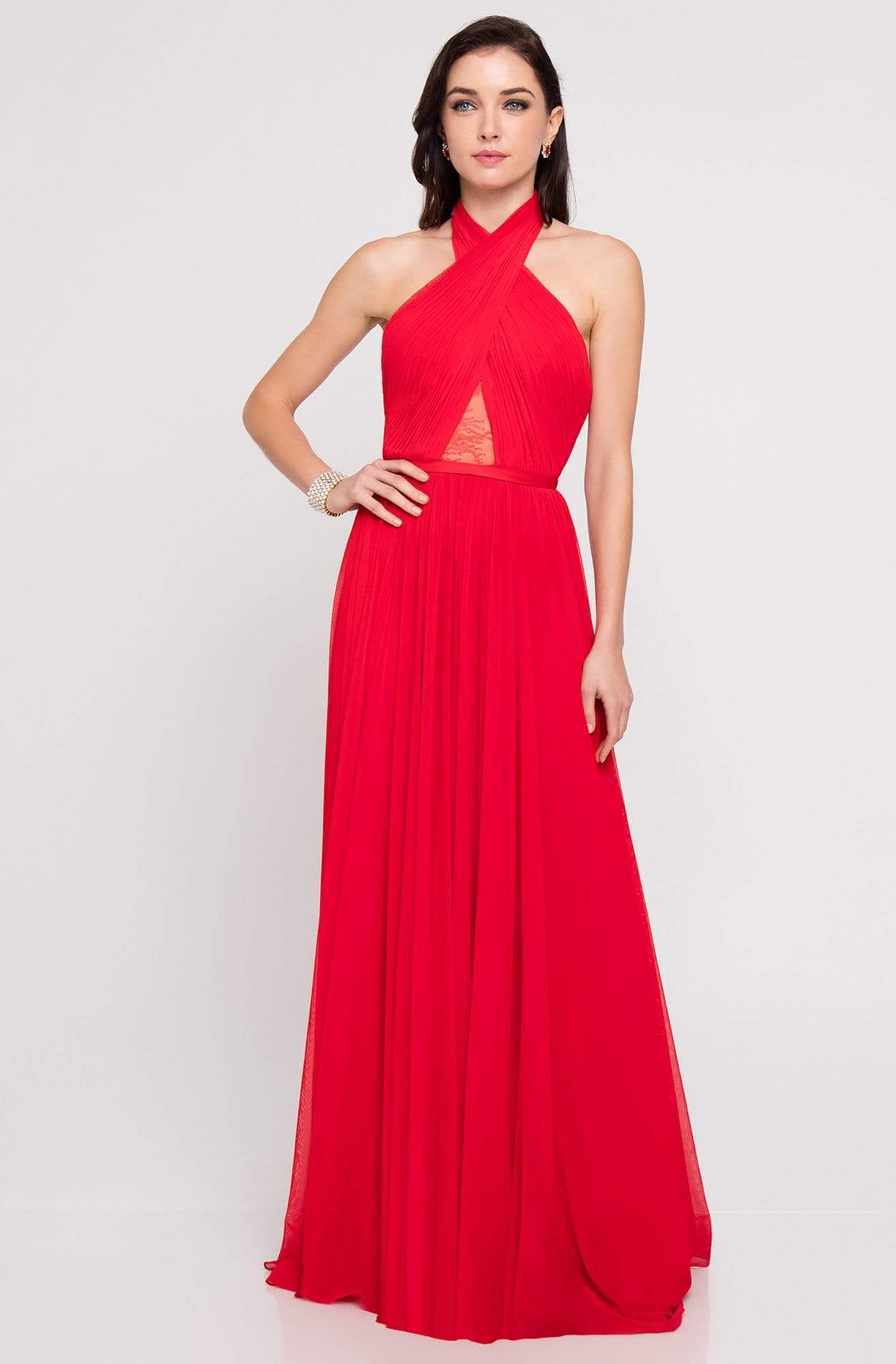 Terani Couture - 1813B5193 Crisscross High Halter Illusion Cutout Gown
