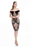 Back Zipper Fitted Open-Back Off the Shoulder General Print Natural Waistline Velvet Sheath Cocktail Above the Knee Sheath Dress