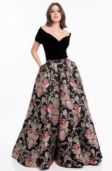 Velvet Off the Shoulder Natural Waistline Banding Wrap Pleated Fitted Back Zipper Evening Dress