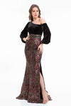 Sexy Sophisticated General Print Embroidered Slit Back Zipper Asymmetric Sequined Fitted Velvet Natural Waistline Cold Shoulder Long Sleeves Sheath Floor Length Short Sheath Dress