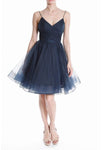 A-line V-neck Spaghetti Strap Glittering Back Zipper Ruched Gathered Wrap Fitted Cocktail Above the Knee Natural Waistline Homecoming Dress