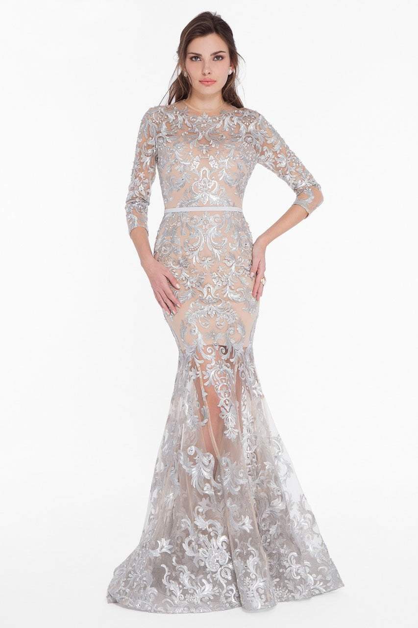 Terani Couture - 1822GL7509 Embroidered Sheer Jewel Trumpet Dress
