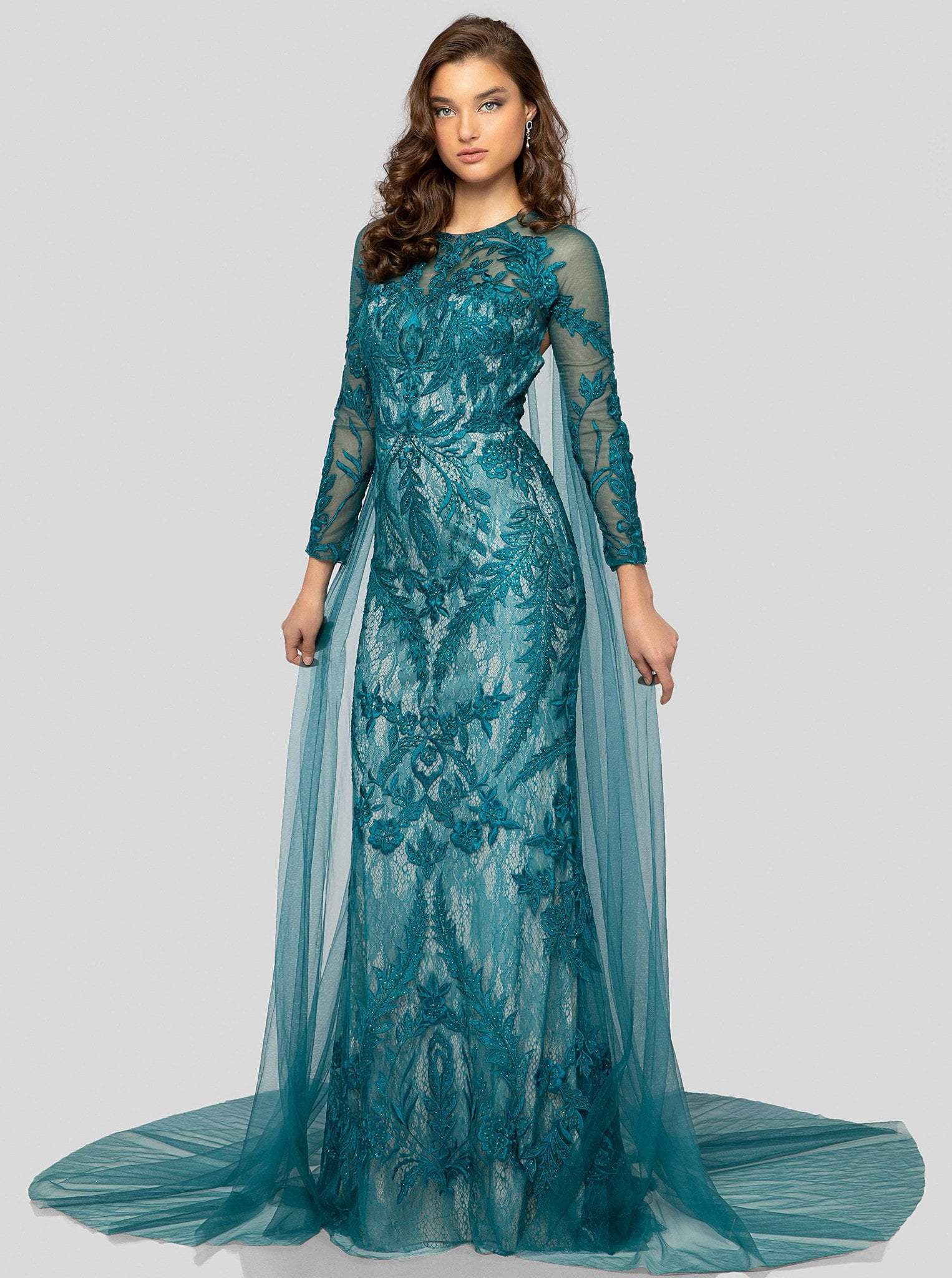 Home Terani Couture Terani Couture - 1911GL9468 Leafy Embroidered ...