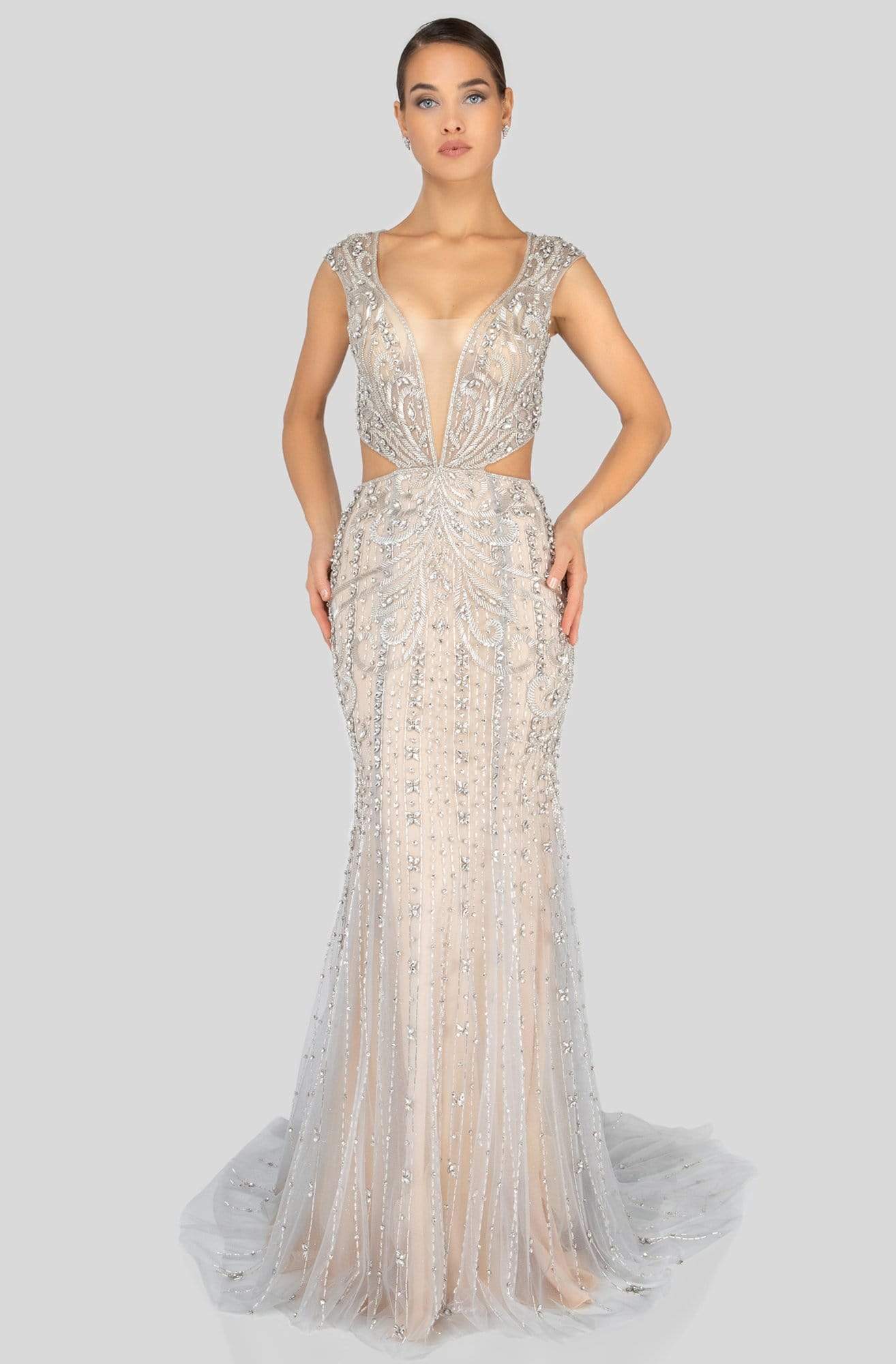 Terani Couture - 1911GL9500 Bead Embellished Cutouts Sheath Gown
