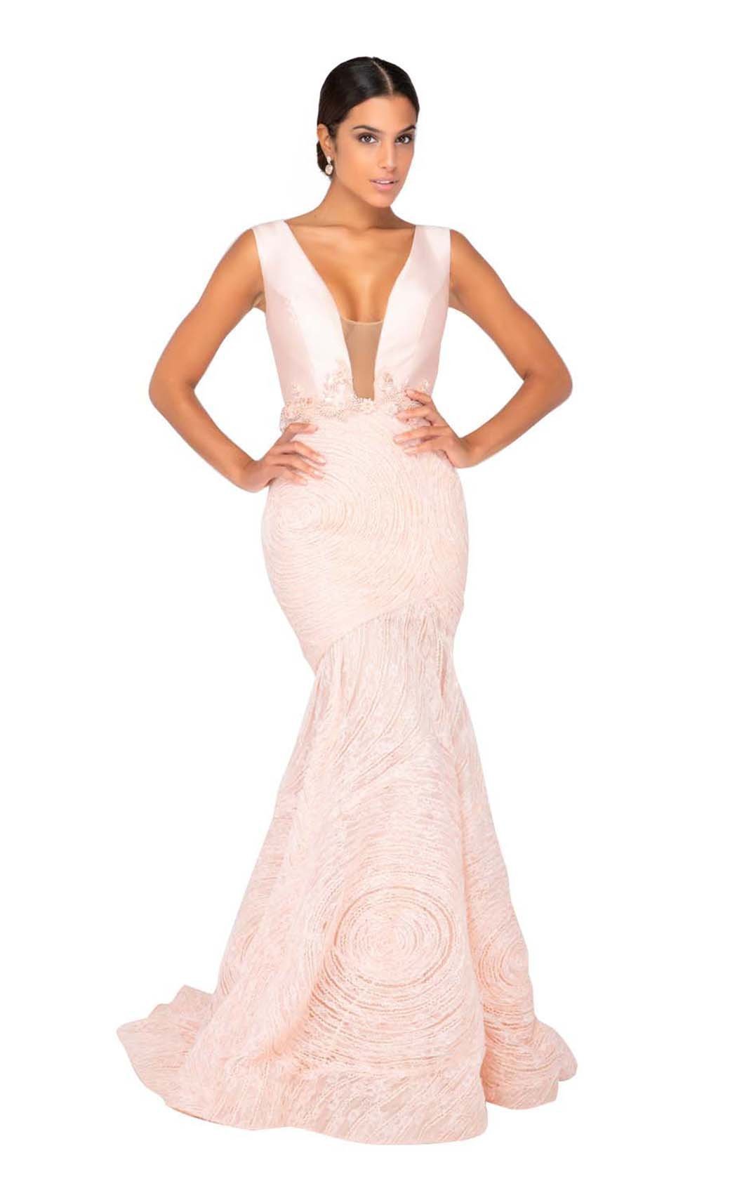 Terani Couture - 1911P8158 Plunging V-Neck Trumpet Gown
