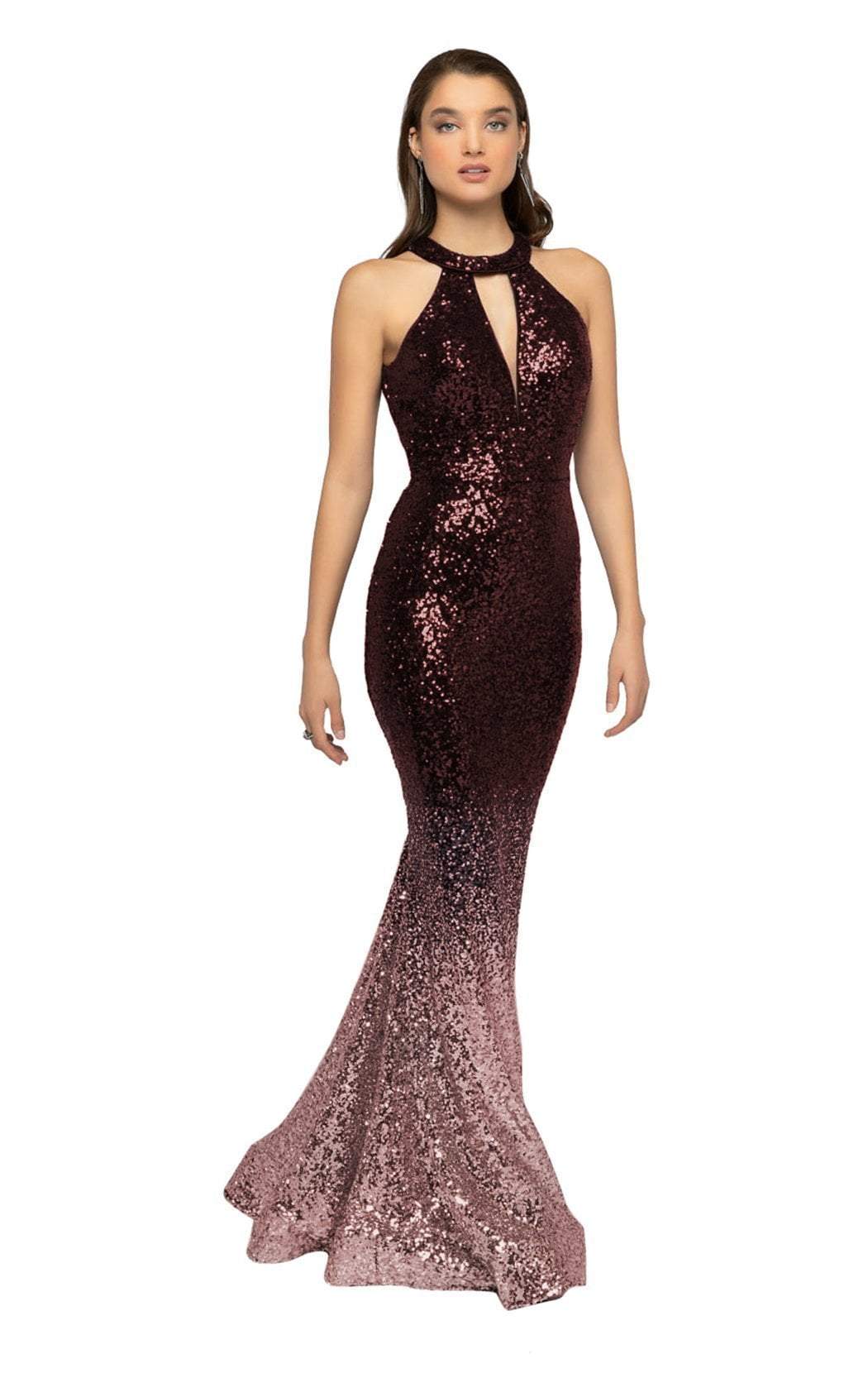 Terani Couture - 1911P8177 Ombre Sequined Halter Cutout Gown
