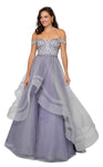 Tulle Off the Shoulder Natural Waistline Short Fitted Back Zipper Beaded Glittering Dress with a Brush/Sweep Train