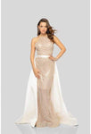 A-line Glittering Open-Back Fitted Sleeveless Sheath Tulle Floor Length Halter Natural Waistline Sheath Dress/Evening Dress