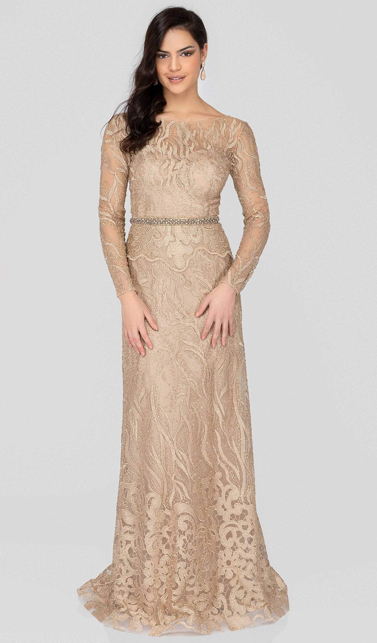 Terani Couture - 1913E9229 Embellished Lace Long Sleeve A-line Dress
