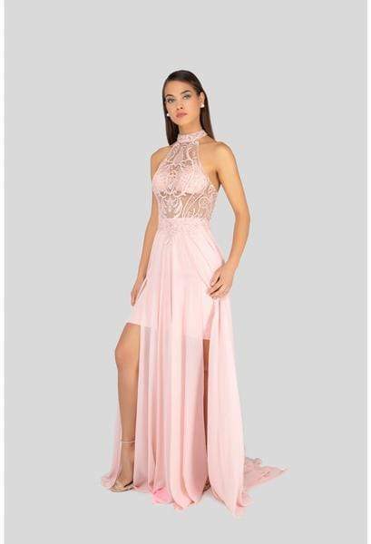 Terani Couture - 1913P8298 Sheer High Halter Evening Dress
