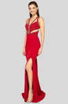 Sexy Sophisticated V-neck Floor Length General Print Sleeveless Fall Slit Fitted Open-Back Beaded Cutout Sheath Natural Waistline Plunging Neck Sheath Dress/Evening Dress with a Brush/Sweep Train