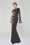 One Shoulder Natural Waistline Polyester Sheath Beaded Slit Crystal Asymmetric Sheath Dress/Evening Dress