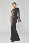 Natural Waistline One Shoulder Crystal Asymmetric Slit Beaded Sheath Polyester Sheath Dress/Evening Dress