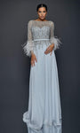 A-line Bateau Neck Sweetheart Jeweled Open-Back Sheer Illusion Back Zipper Natural Waistline Mother-of-the-Bride Dress with a Brush/Sweep Train
